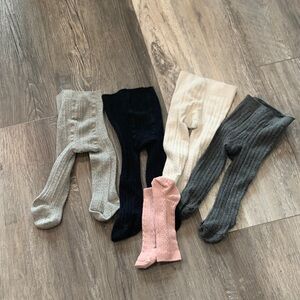 Kids Ribbed Tights Set - Pink, Black, Cream, Gray
